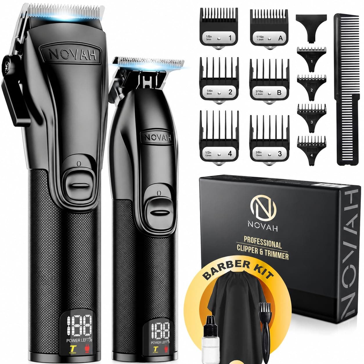 Novah® Professional Hair Clippers for Men, Professional Barber Clippers and Trimmer Set, Mens Cordless Hair…