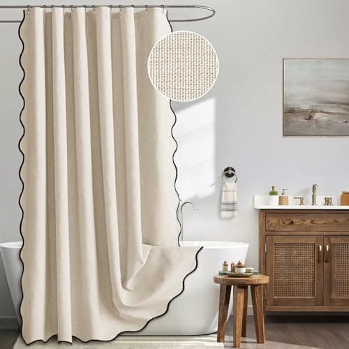 MIULEE 84" Long Scalloped Shower Curtain Linen Textured with 12 Metal…