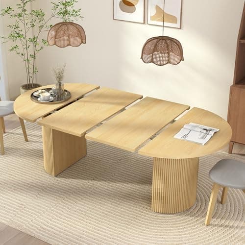 41 in-78 in Extendable Dining Room Table for 4-8, Round Expandable Kitchen Table with Fluted Base, Modern Farmhouse Oval Dinner…