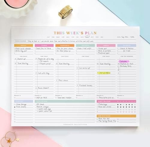 ThreeKin Weekly Planner - Premium 52-Sheet Tear-Off Notepad, 8.5 x 11 inches, Clean Colorful Design, Perfect for Work, School…