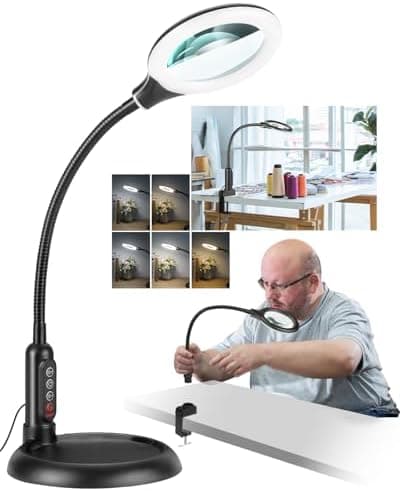 12X Magnifying Glass with Light and Stand, Real Glass, LED 5 Color Modes, Brightness Stepless Dimming Lighted Magnifier Hands…