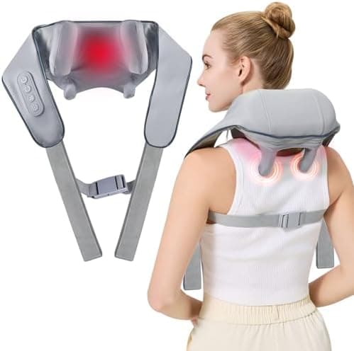 4D Wireless Deep Tissue Kneading Neck Massager with Heating Function, Shiatsu and Shoulder Massager Pillow,Back and Leg Pain…