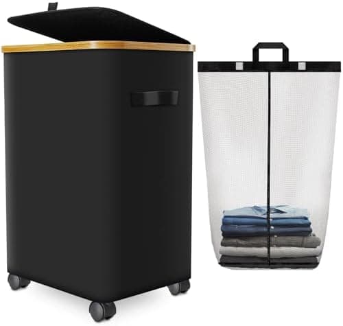 Laundry Hamper with Wheels,20 Gal (75L) Laundry Basket with lid Rolling Clothes Hamper Foldable Dirty Clothes Basket on wheels…