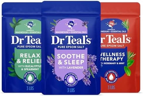 Dr Teal's Epsom Salt Magnesium Soak, Lavender, Eucalyptus & Wellness Trio, 3 lbs (Pack of 3)
