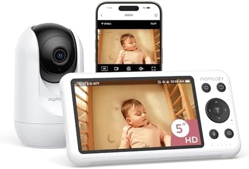 Momcozy Smart WiFi Baby Monitor with Camera and Audio, 5" 1080P Screen with Wall Mount, Motion & Cry Detection, Safe Fence,Clear…