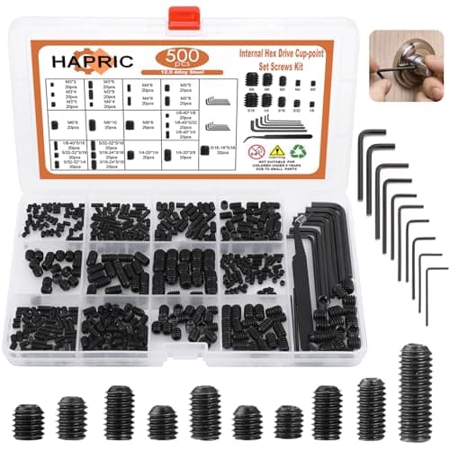 500 Pcs 25 Size Set Screws Metric&SAE Set Screw Assortment Kit 12.9 Alloy Steel Head Socket Metric Set Screws for Bathroom…