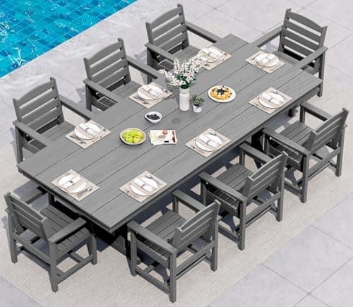 SERWALL 9 Piece Outdoor Dining Set, 84" HDPE Outdoor Table and Chairs…