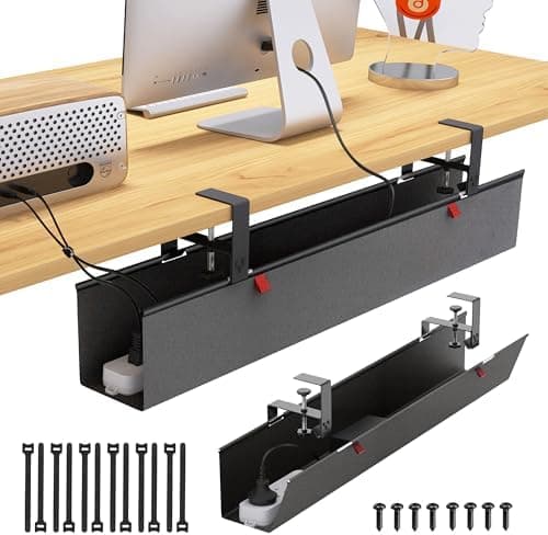 Under Desk Cable Management Tray - Under Desk Cord Management - Clamp/Screw Mount - Fabric Wire Management - Cable Raceways Tray…