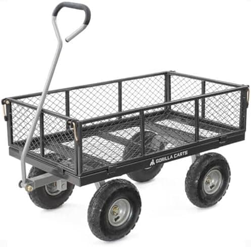 Gorilla Carts Steel Utility Cart, 4 Cu Ft Bed, 800 lb Load Capacity, Black – Heavy-Duty Outdoor Hauling Wagon…