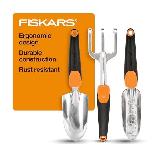 Fiskars 3-in-1 Garden Tool Set, Polished Cast-Aluminum Heads for Rust Resistance, Heavy-Duty…