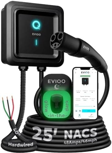 EVIQO NACS Charger for Tesla 48 Amp 240V Hardwired Level 2 EV Charger - Wall EV Charger Level 2, 25ft Cable, WiFi (2.4 GHz) Smart…