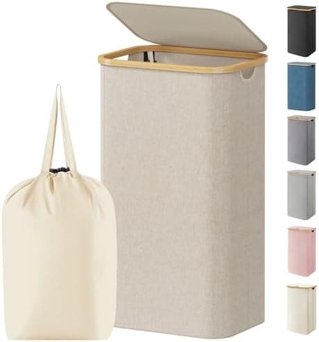 Lifewit 100L Laundry Basket with Lid, Clothes Hampers for Laundry with Bamboo Handles and 1 Removable Bag…