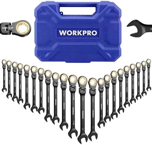 WORKPRO 22-piece Ratcheting Wrench Set with 180° Flex Head, Anti-Slip…