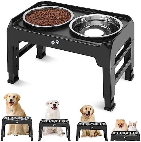 COMESOON Elevated Dog Bowls, 4 Height Adjustable Raised Bowl Stand with 2 Thick 50oz Stainless Steel Food Bowls Non-Slip Feeder…