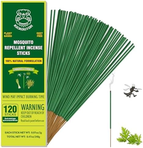 KICKOUTOR Mosquito Repellent Incense Sticks with Natural Citronella Oil, 120 Count DEET-Free Outdoor Protection for Patios…