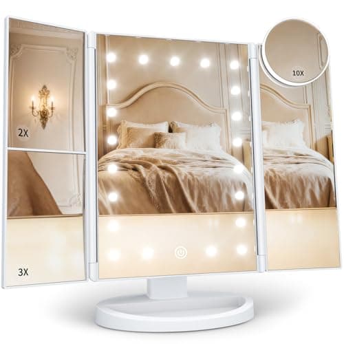 HUONUL Makeup Mirror, Vanity Mirror with Lights, 2X/3X/10X Magnification, Touch Control, Trifold, Dual Power Supply, Birthday…