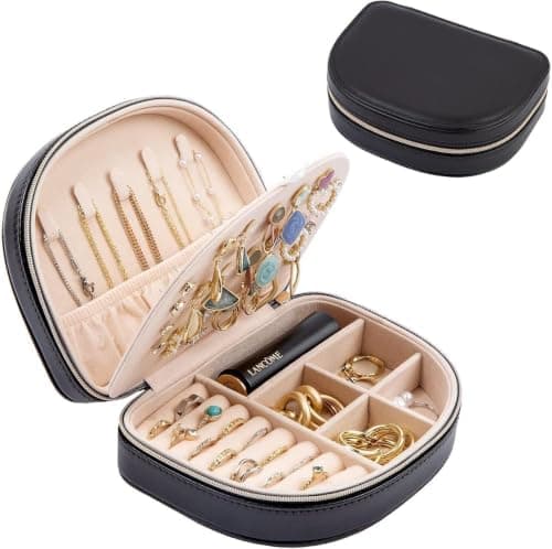 ProCase ProCase Travel Size Jewelry Box, Medium Portable Seashell-Shaped Jewelry Case, 2 Layer Jewelry Organizer in PU Leather…