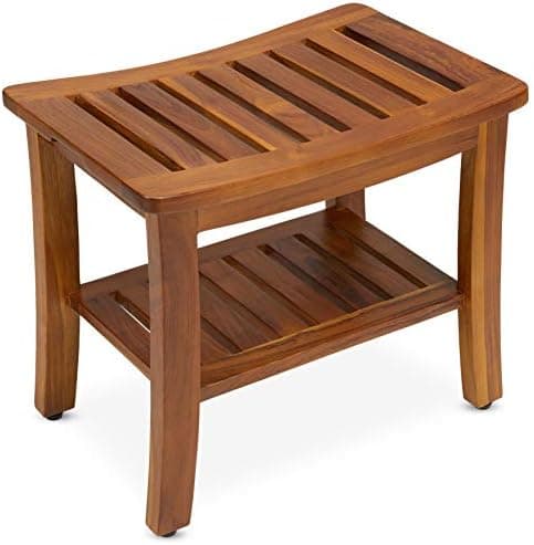 Teak Shower Bench & Stool for Inside Shower, 21", Fully Assembled | Waterproof solid teak, holds…
