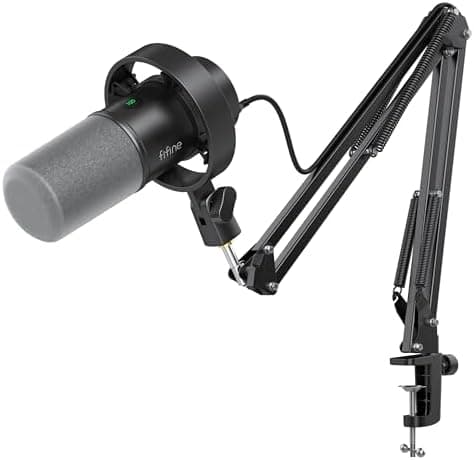 FIFINE K688 Podcast Microphone Kit, USB/XLR Dynamic Microphone with Boom Arm for PC/XLR Mixer, Gaming Mic…