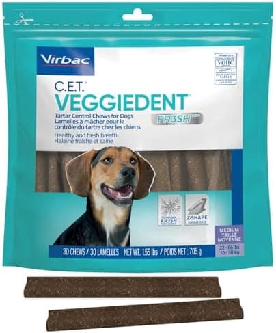 Virbac C.E.T.® VEGGIEDENT® FR3SH® Tartar Control Chews for Dogs with digestive health support, VOHC…