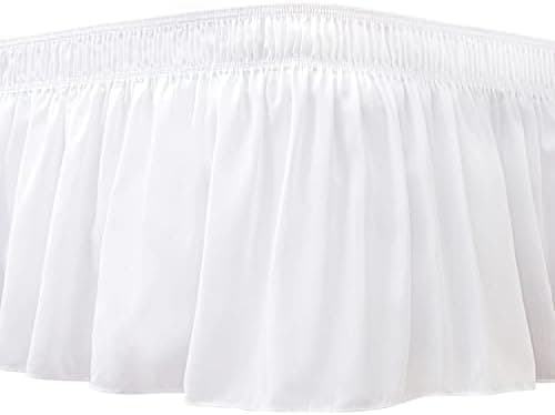 Biscaynebay Wrap Around Bed Skirts for Queen Beds 15" Drop, White Adjustable Elastic Dust Ruffles…