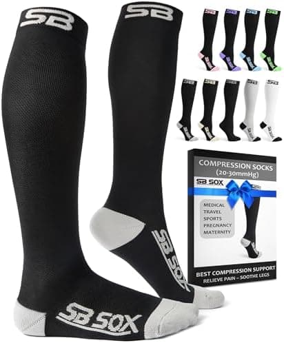 SB SOX Compression Socks for Men & Women (20-30mmHg) – Best Compression Socks for Flying, Medical, Sports, Wide Calf Fit, and…