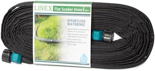 LINEX Flat Soaker Hose 1/2" x 50 ft for Garden Beds Drip Sprinkler Irrigation Hose Heavy Duty Saving 80% Water For Vegetable