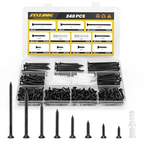 Wood Screws Assortment Kit, FIXLINK 240 PCS High Hardness Flat Head Wood Screws Set, Phillips Drive Assorted Screws, Contain 15PC…