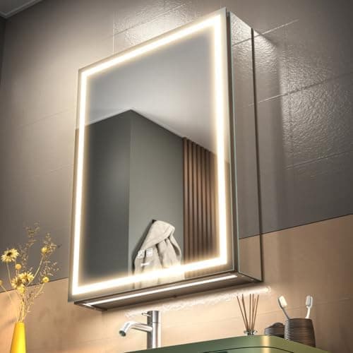 GANPE LED Lighted Bathroom Medicine Mirror Cabinet with Sockets & USBs, Anti-Fog Dimmable Light and Color Adjustment, Easy to…