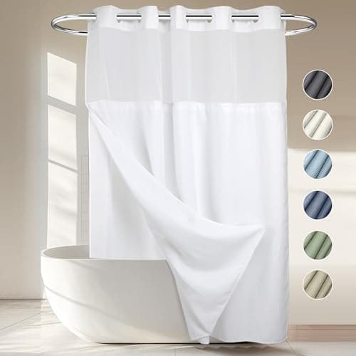 River Dream Heavyweight No Hooks Required Dotted Waffle Weave Shower Curtain with Snap in Liner，Bathroom Curtains Shower Set…