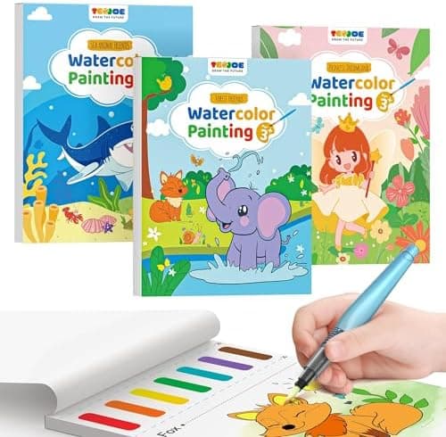 TECJOE 3 Pack Paint with Water Coloring Books for Toddlers, Mess Free Watercolor Painting Set with 6 Brushes, Travel Art Craft…