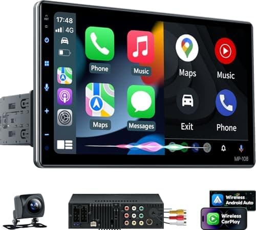 PLZ 10.1" Wireless Single Din Car Radio Stereo with Apple Carplay Android Auto Touch Screen, Car Play Audio Receivers Headunit…