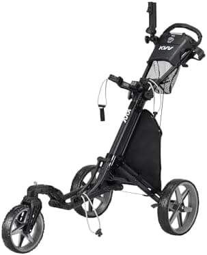 KVV 3 Wheel 360 Rotating Front Wheel Golf Push Cart Open and Close in ONE Second-Free Umbrella Holder Included Global Recycled…