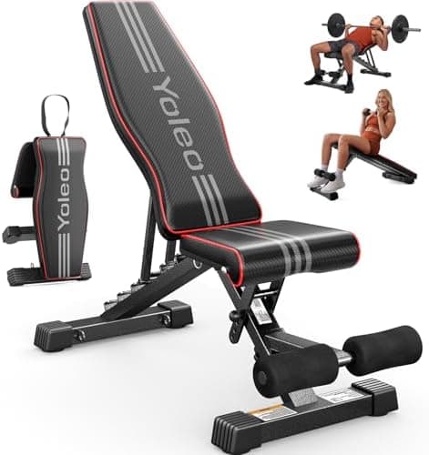 YOLEO Adjustable Weight Bench for Home Gym, ASTM-Certified 827LBS, 98% Pre-Assembled, Foldable Gym Bench with 84 Positions…