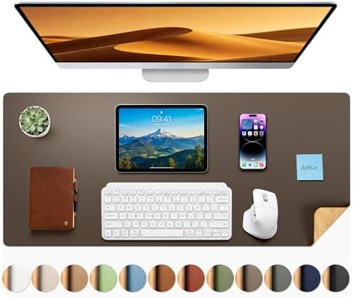 Aothia Dual-Sided Desk Pad - Leather Desk Mat, Natural Cork Desk Pad…