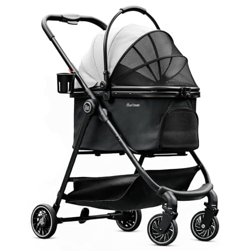 Pet Stroller for Small Dogs and Cats, One-Click Foldable Dog Stroller with Detachable Carrier & 3 Safety Tethers, Holds up to 33…