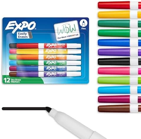EXPO Dry Erase Markers, Low Odor Ink, Assorted Colors, Fine Tip, 12 Count - Back to School, Teacher…