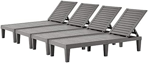 EUNHOO Outdoor Lounge Chaise, Adjustable Pool Lounge Chairs with 5 Positions Backrest, Waterproof Sun Loungers for Garden Pool…