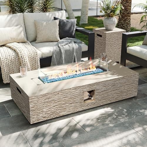 UPHA 56-inch Outdoor Propane Gas Fire Pit Table 50000 BTU Concrete…