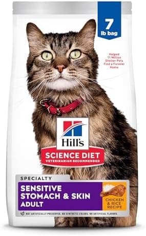 Hill's Science Diet Adult Sensitive Stomach & Skin Dry Cat Food, Chicken & Rice, 7 lb. Bag (Updated Formula)