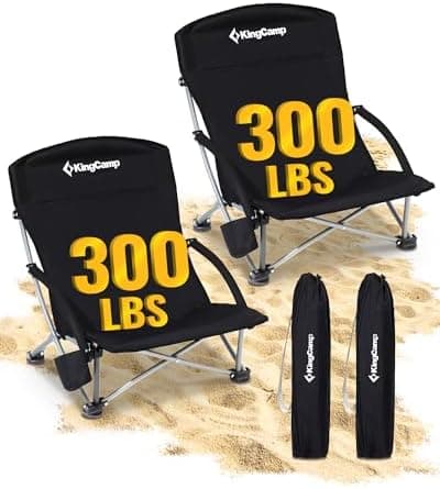 KingCamp Low Beach Chair, High Back Folding Camping Chair for Adults, Oversized Breathable Mesh Seat, 300lbs…
