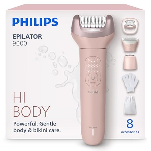 Philips Epilator Series 9000 - Cordless Wet and Dry Electric Epilator, Hair Removal for Legs, Body and Bikini, with ProGuide, 8…