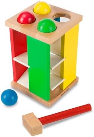 Melissa & Doug Deluxe Pound and Roll Wooden Tower Toy with Hammer, White