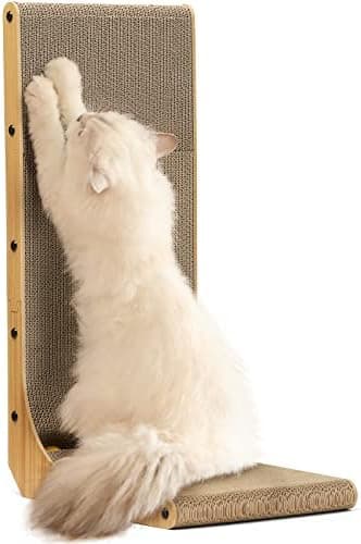 FUKUMARU Cat Scratcher, 26.8 Inch L Shape Cat Scratch Pad Wall Mounted, Cat Scratching Cardboard with Ball Toy for Indoor Cats…