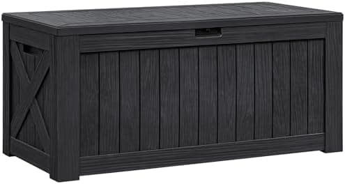 Flamaker Resin Deck Box 120 Gallon Waterproof Large Outdoor Indoor Storage Box Imitation Wood Resin for Patio Furniture Garden…