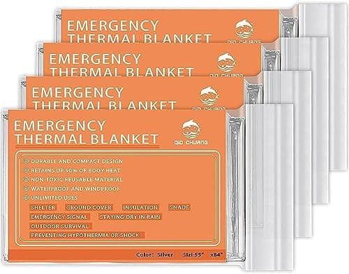 QIO CHUANG Emergency Mylar Thermal Blankets -Space Blanket Survival kit Camping Blanket (4-Pack)…