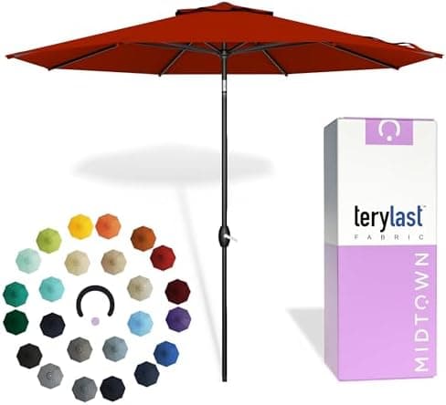 Midtown Umbrellas - 10-Year-No-Fade 9 Ft Patio Umbrella with Terylast Fabric, Auto-Tilt Aluminum Frame and 8 Reinforced Ribs for…