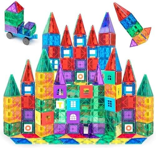 Playmags Magnetic Tiles for Kids 100-Piece Set, STEM Educational Building Blocks Toys for Kids, Includes Click-in ABC Learning…
