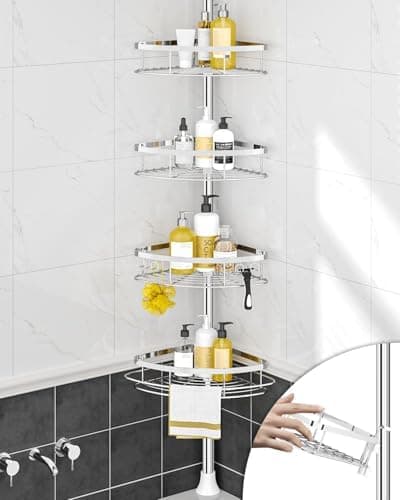 SEIRIONE Rustproof Shower Corner Caddy Organizer for Bathroom, 4 Adjustable Shelves with Tension…
