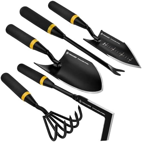 Kemaier Garden Tool Set - Featuring a Heavy-Duty Stainless Steel Hand Cultivator, Transplant Shovel, Trowel, Crack Weeder, and…